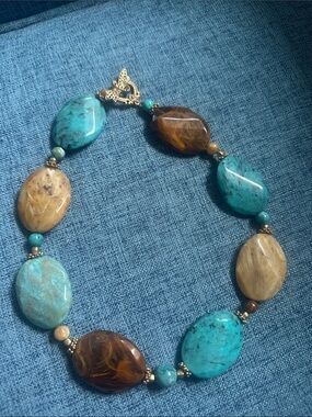 Turquoise & Brown Stone Statement Necklace - Women Jewelry